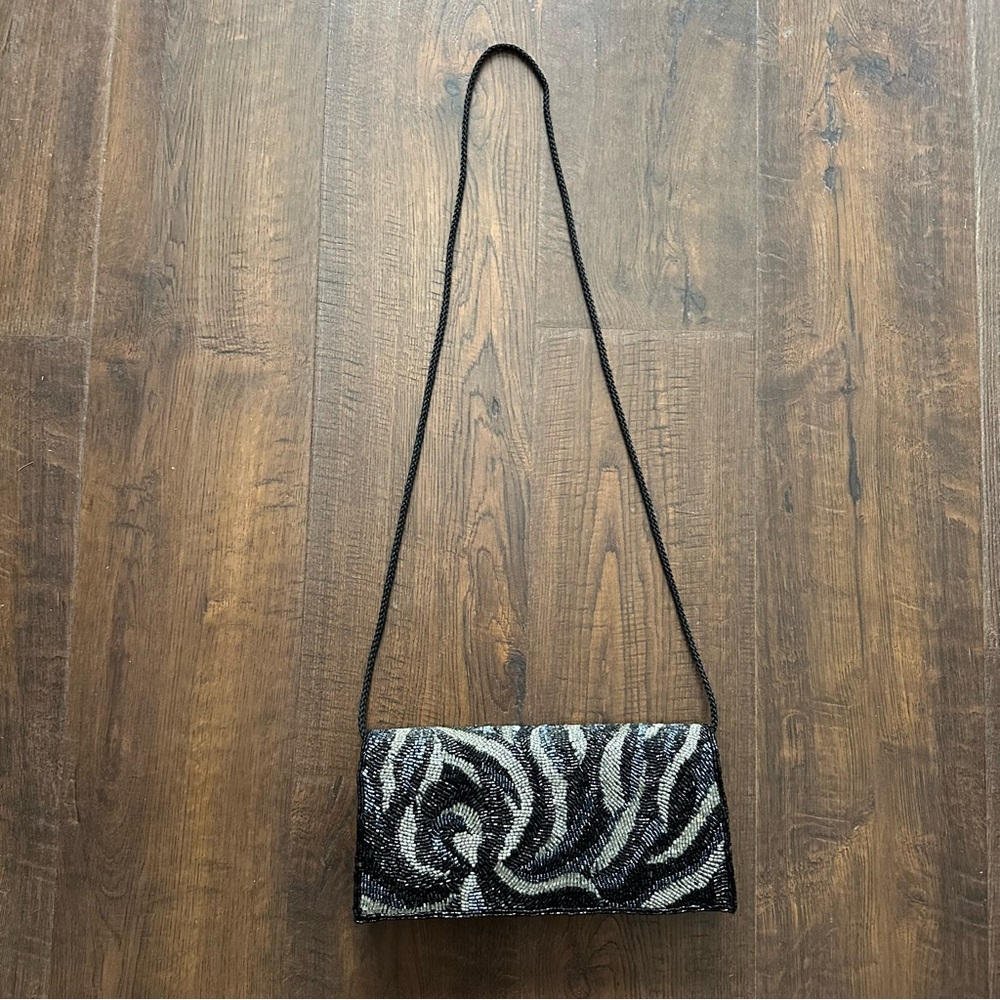 Chic Black Satin Wristlet with Beaded Accents